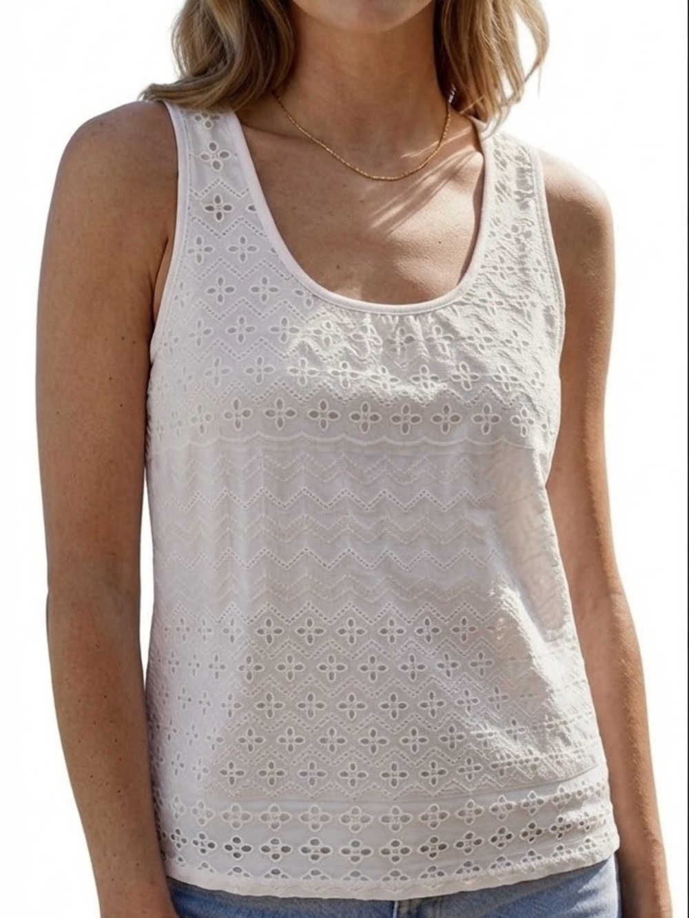 Solitaire Ivory Eyelet tank top